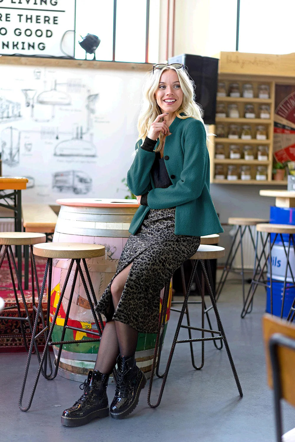 100% Wol gekookt Petrol