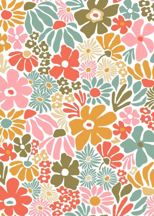 Gecoate katoen Bloemen wit