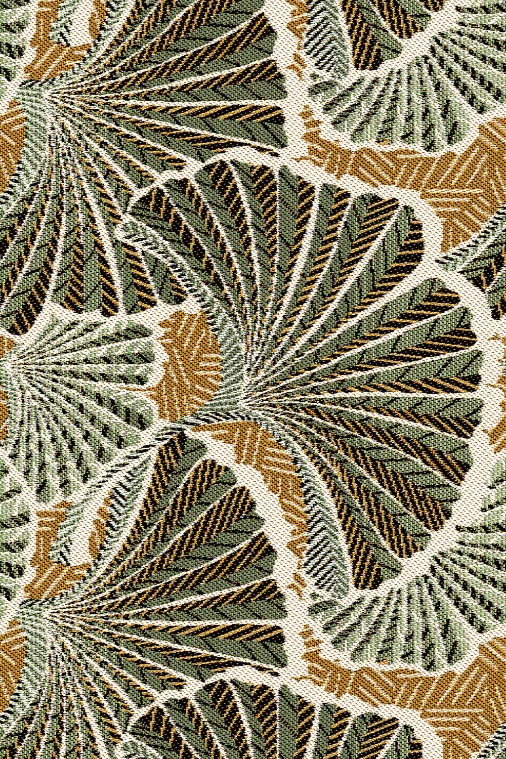 Jacquardstof gingko Kaki