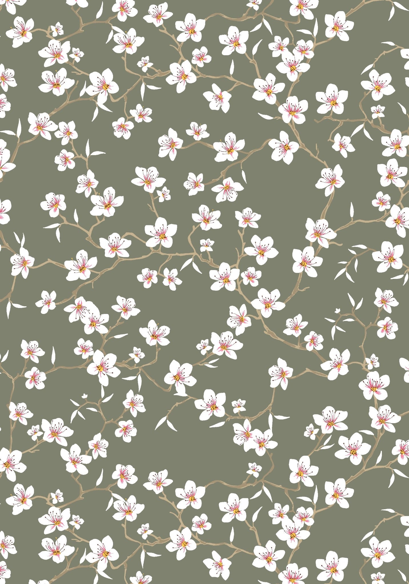 Gecoate katoen Bloemen khaki