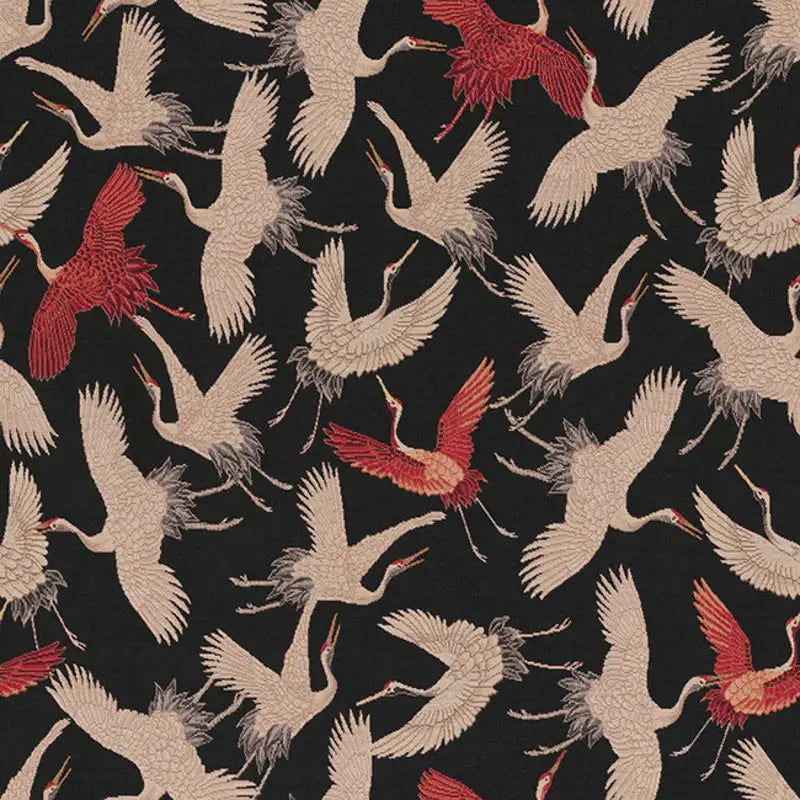 Gobelin stof Kraanvogels zwart