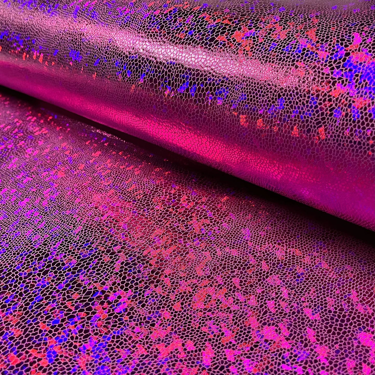Lamé stof Foliedruk slangen Fuchsia