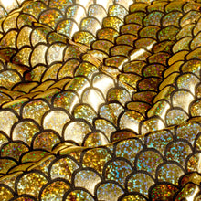 Lamé stof Foliedruk zeemeermin Goud