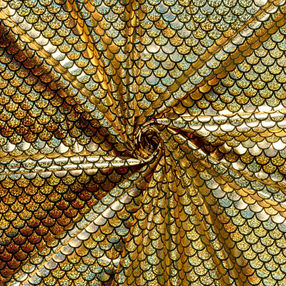 Lamé-Stoff Foliendruck Meerjungfrau Gold