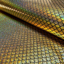 Lamé stof Foliedruk zeemeermin Goud