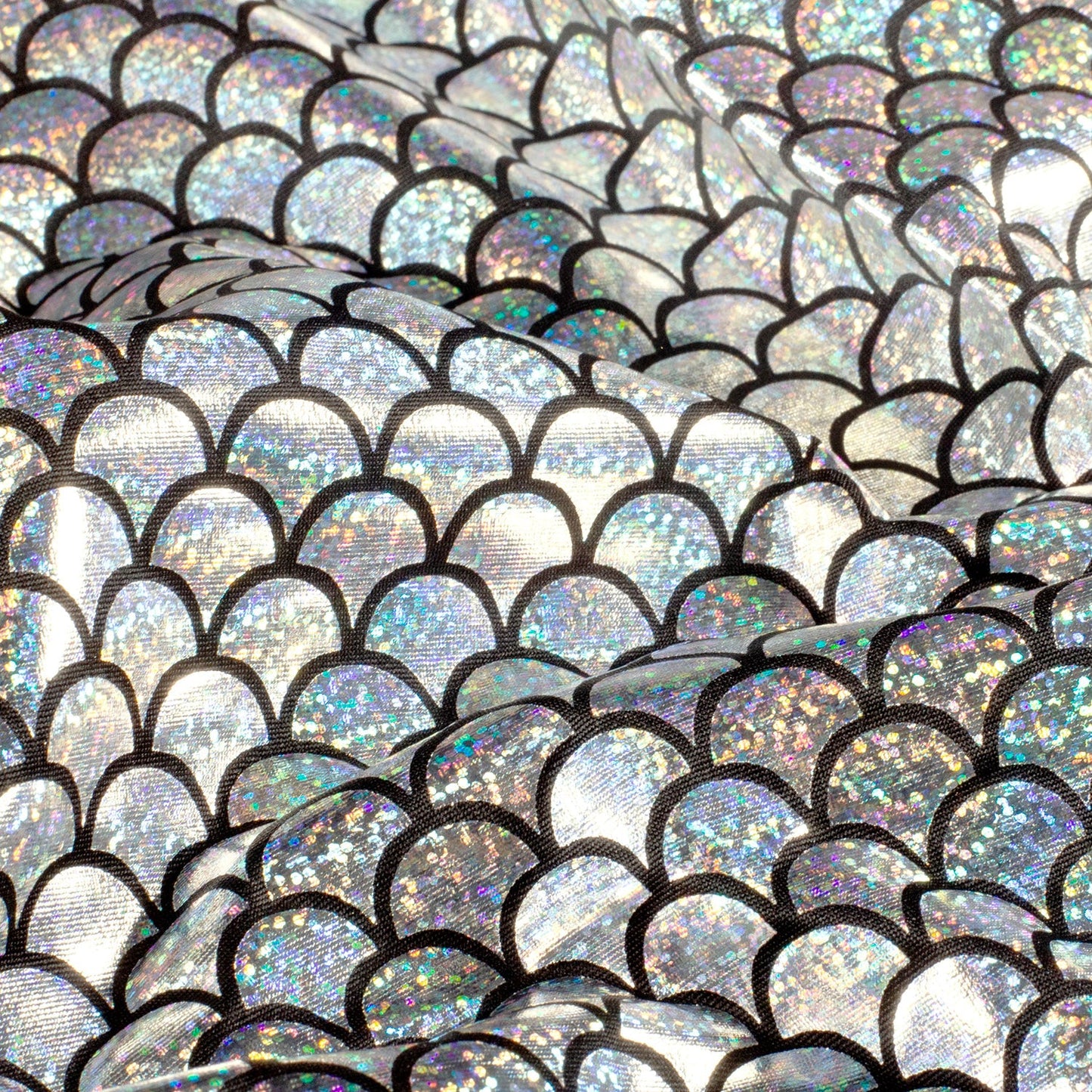 Lamé-Stoff Foliendruck Meerjungfrau Silber