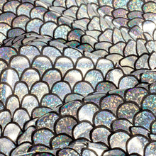 Lamé stof Foliedruk zeemeermin Zilver