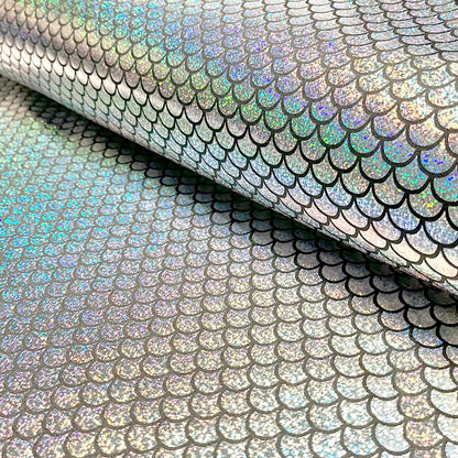 Lamé-Stoff Foliendruck Meerjungfrau Silber