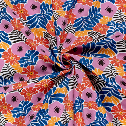 100% Katoen poplin Bloemen kobalt