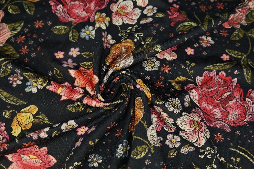 Stenzo tricot digitaal Bloemen zwart